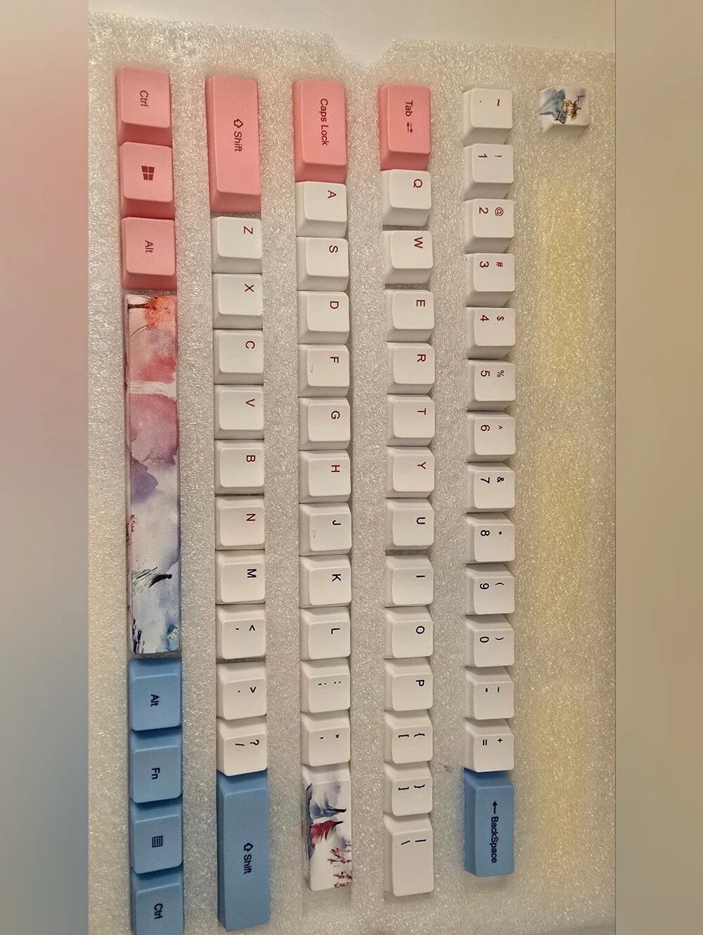 Custom Pink White Blue Mechanical Keyboard Keycap Set - Sakura Design